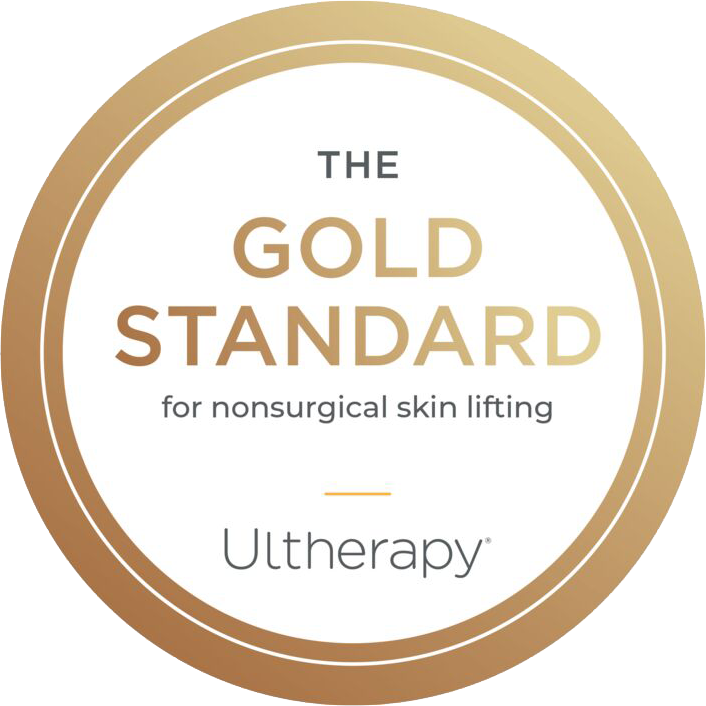 Gold Standard badge for nonsurgical lifting and skin tightening by Ultherapy.